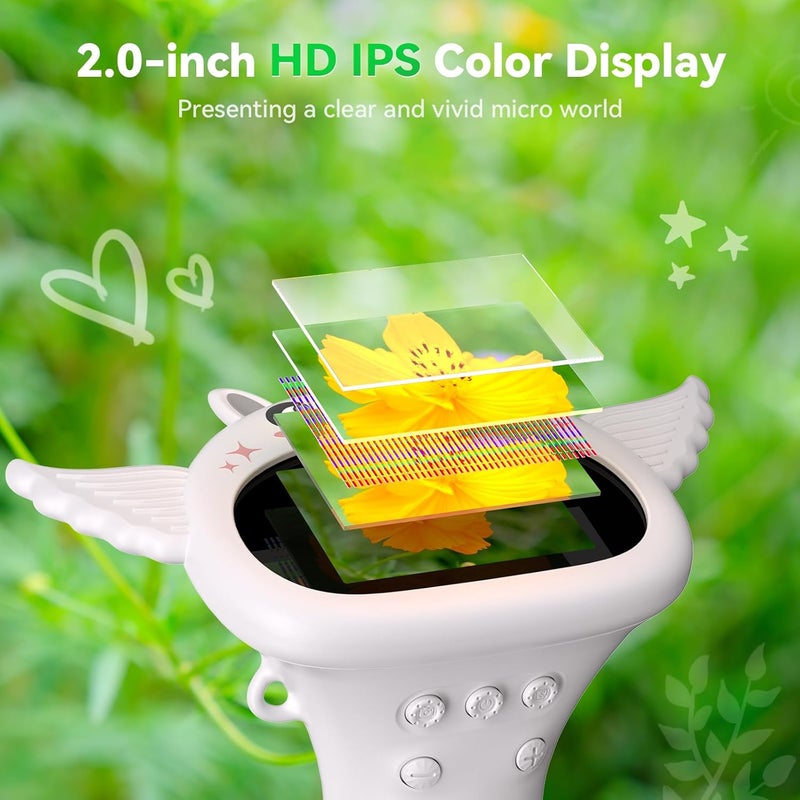 Hideal HP40 IPS Microscope for Kids: [Easy and Fun] 2" Portable Handheld Kids Microscope Miniscope, Pocket Mini Scope Educational Science Kit, Christmas Birthday Gifts for Kids, PC View, Off-White - Image 4